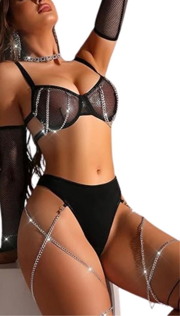 Σετ Σουτιέν με Brazil και Γάντια Cristy - Μαύρο - LC802-Μαύρο-One Size